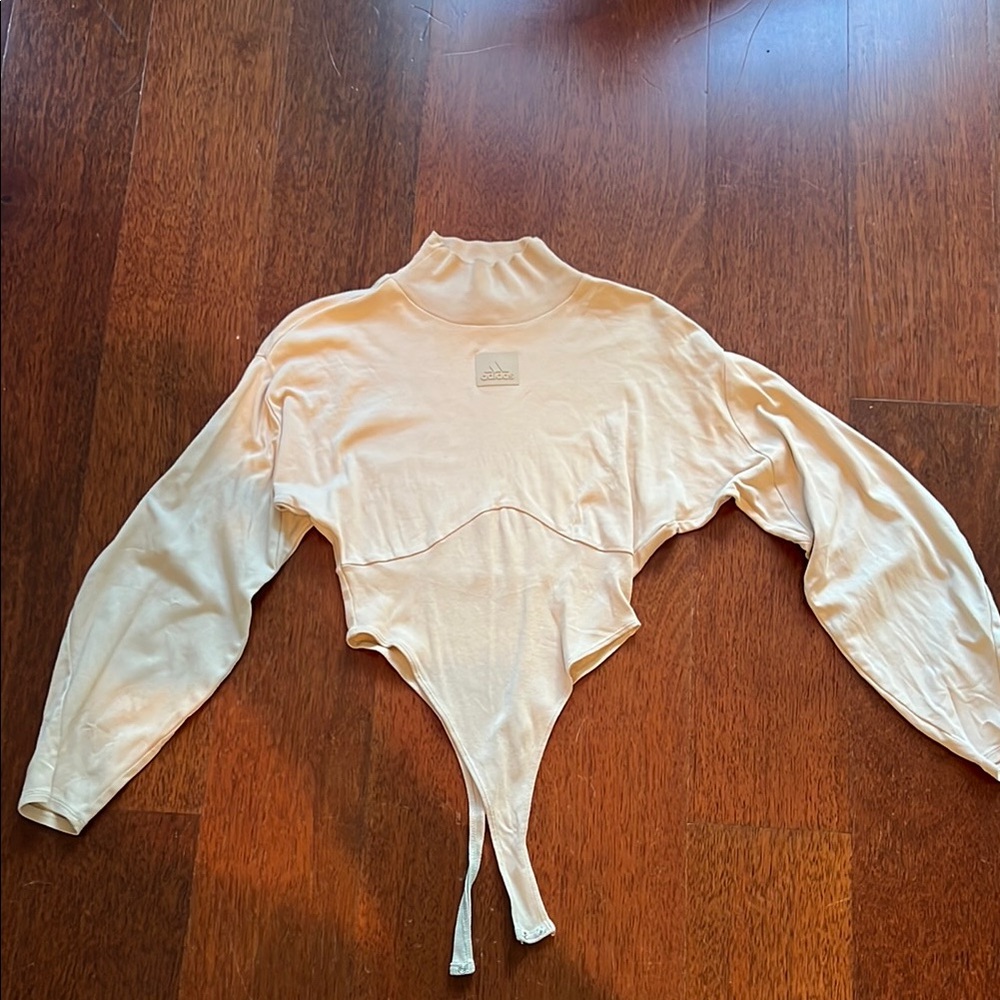 Adidas Cream Asymmetrical Tie Front Bodysuit